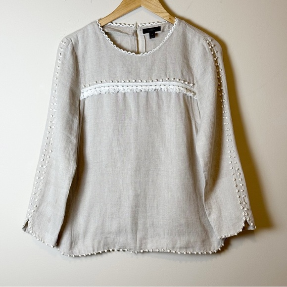 J Crew Women's Embroidered Knot Linen Long Sleeve 4 - Picture 1 of 7